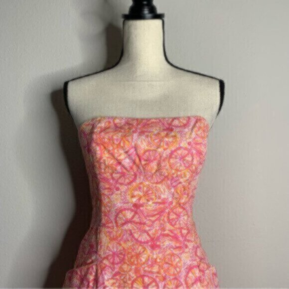 Lilly Pulitzer Delphina Orange & Pink Strapless Mini Dress - Picture 3 of 8